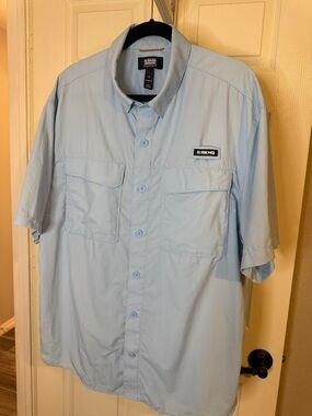 Duluth Trading Co AKHD Blue Short-Sleeve Button-Down Shirt Relaxed Fit